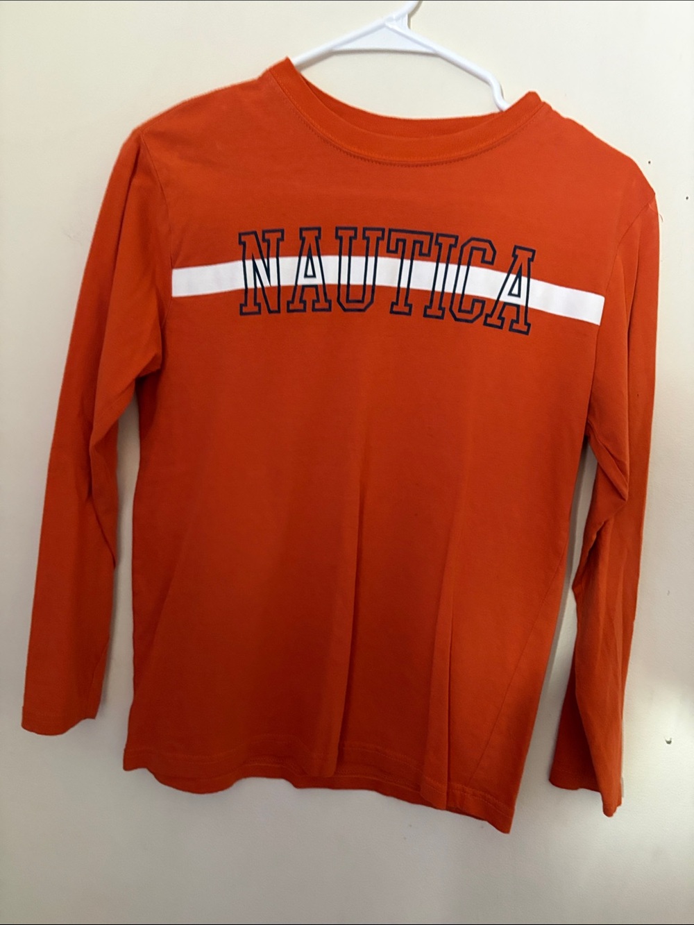 Nautica Kids Long-Sleeve Orange Tee with White Stripe & Navy Logo